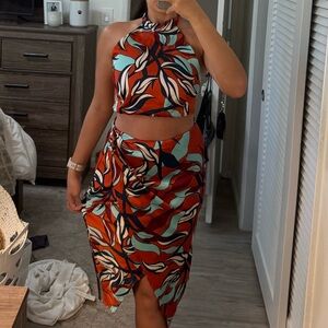 Vibrant Halter Top and Skirt Set